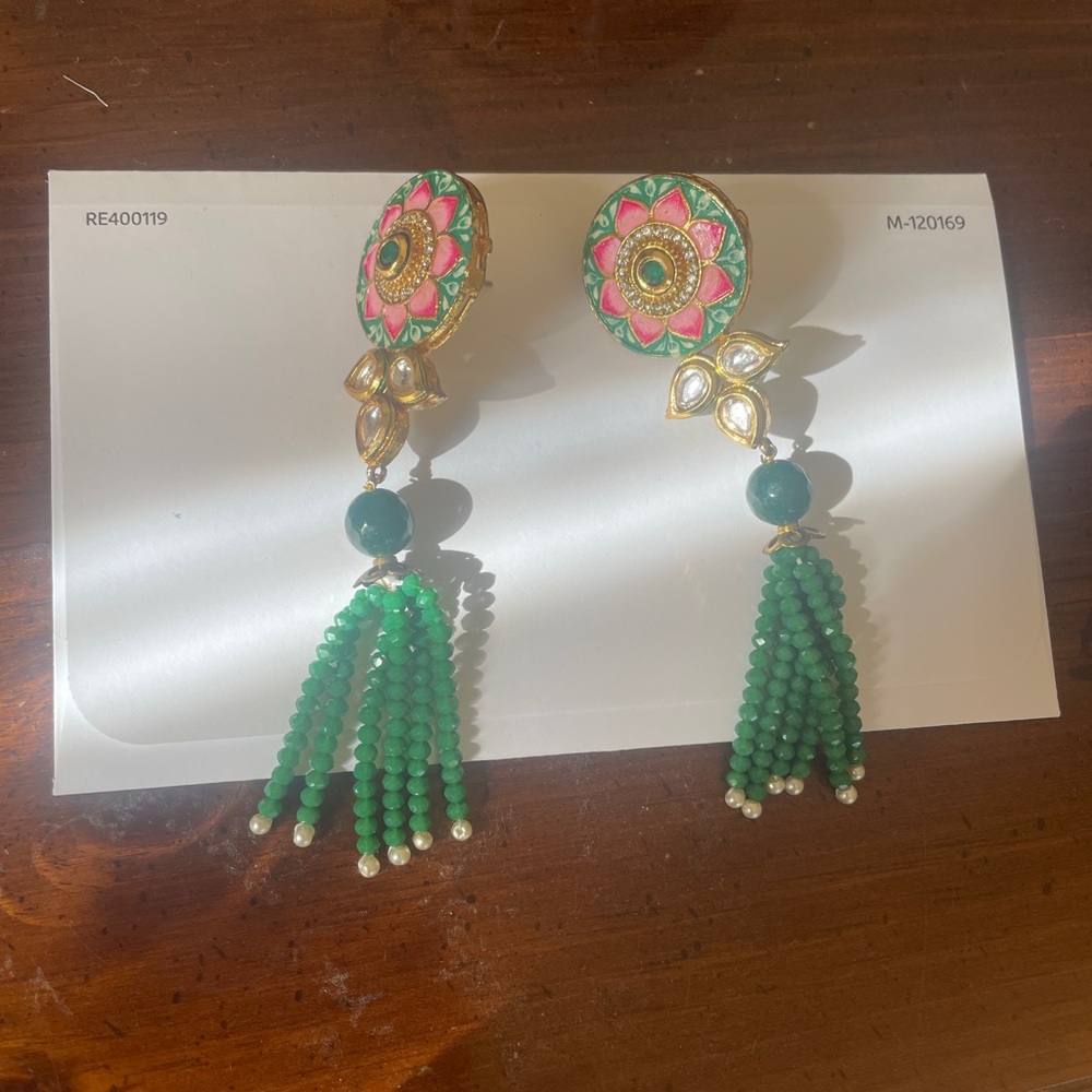 Elegant Green and Pink Beaded Earrings